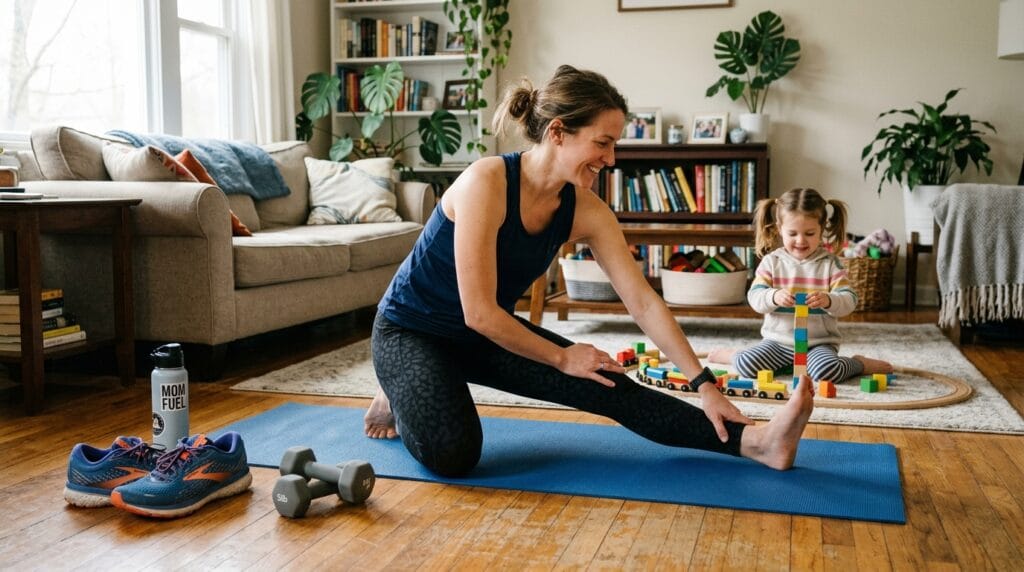 Mom recovering after an easy zone 2 run at home