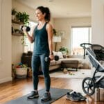 Hybrid training for running moms 2026 with running shoes dumbbells and weekly workout plan
