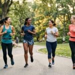 Moms running together in a beginner-friendly run club