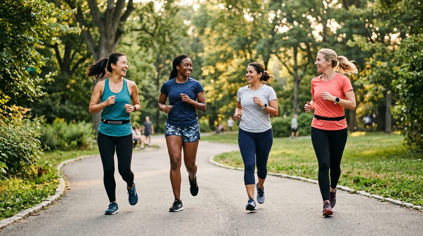 Moms running together in a beginner-friendly run club